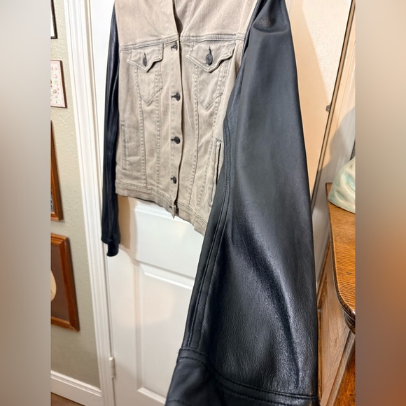 RAG & BONE Iron Denim & Genuine Lamb Leather Sleeve Jacket - Large - Picture 6 of 16
